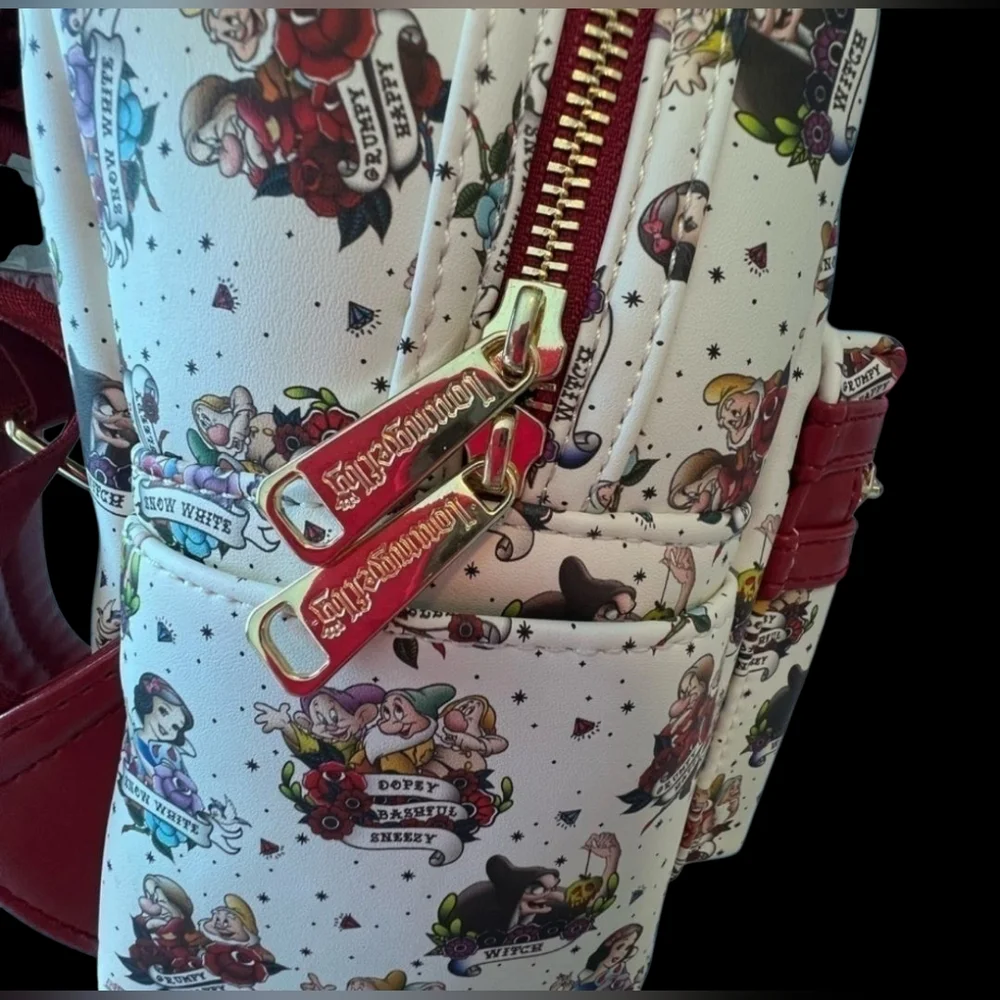 NWT LOUNGEFLY DISNEY PRINCESS Snow White Traditional Tattoo Print Mini Backpack - Picture 7 of 8